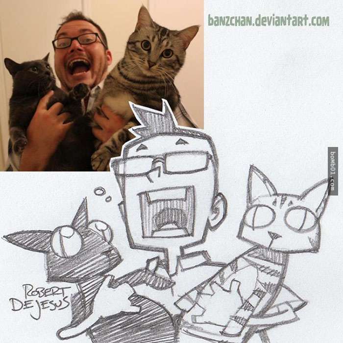 手绘宠物和主人随手画,巧手绘动物