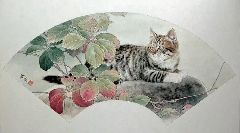 邢诚爱工笔猫扑蝶画法,邢诚爱工笔画猫白描底稿