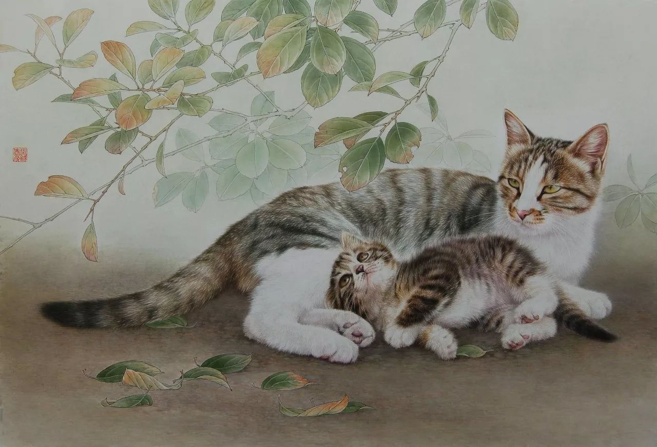 邢诚爱工笔猫扑蝶画法,邢诚爱工笔画猫白描底稿