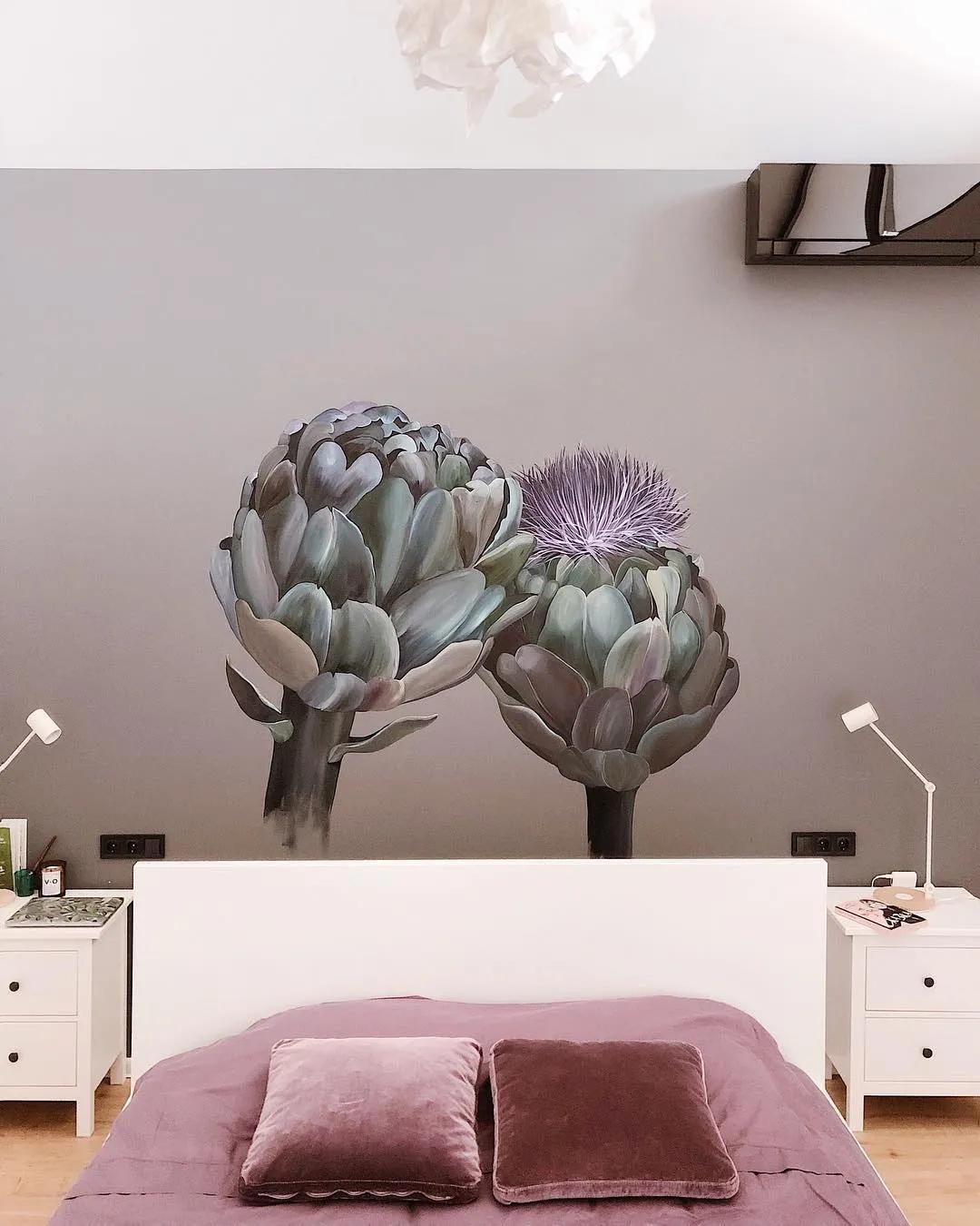 花卉墙绘,墙绘花卉色彩作品