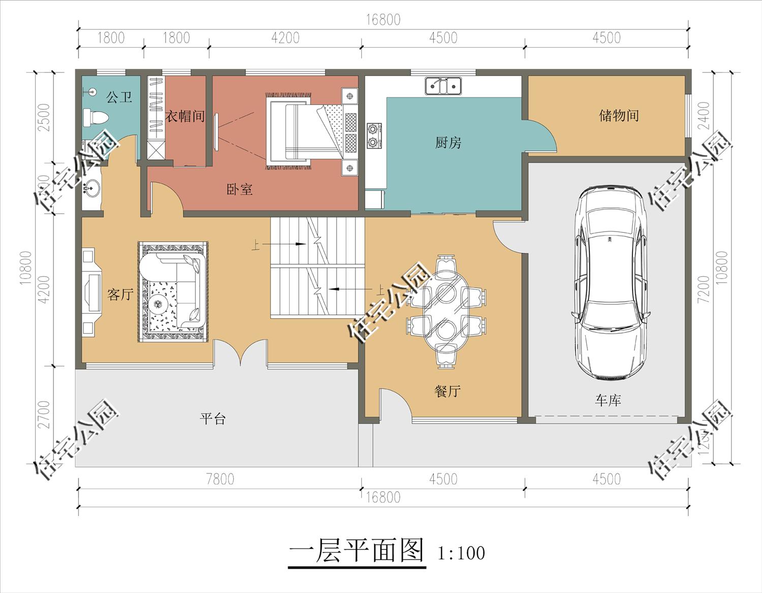 免费分享1000款自建房布局图,三层半现代别墅带落地窗设计图