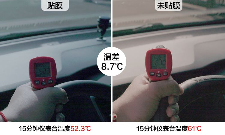 汽车贴膜隔热效果测试,汽车膜车窗贴膜隔热实测