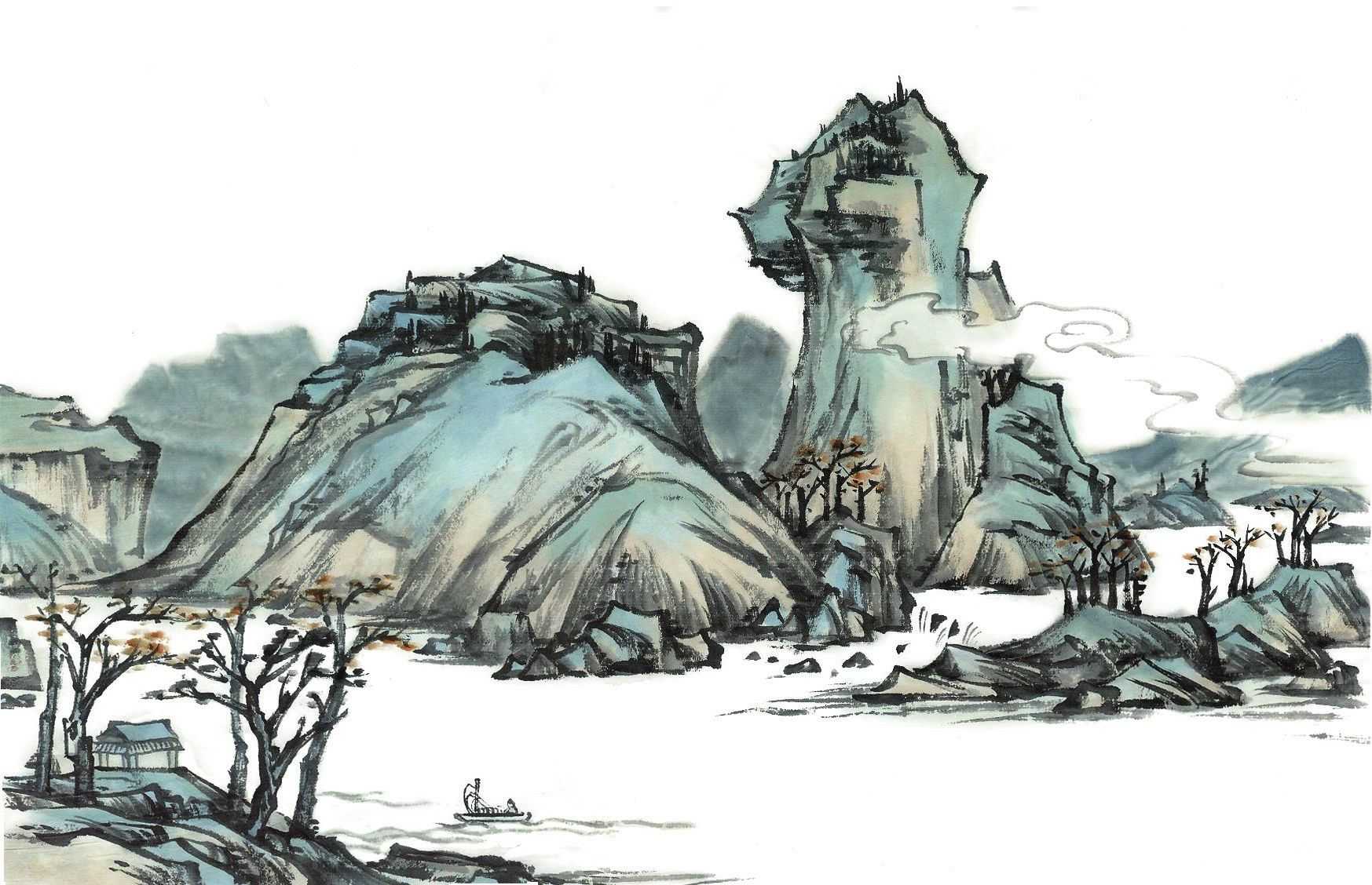 儿童山水画10-12岁国画范画,零基础国画山水画教学视频