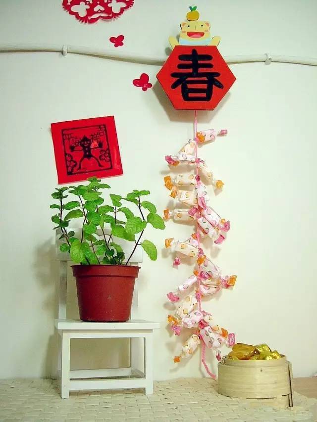 元旦节手工纸灯笼鞭炮,元旦手工立体鞭炮
