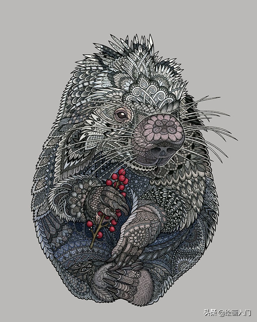复古气息的几何图形插画,插画师的动物花卉水彩插画作品