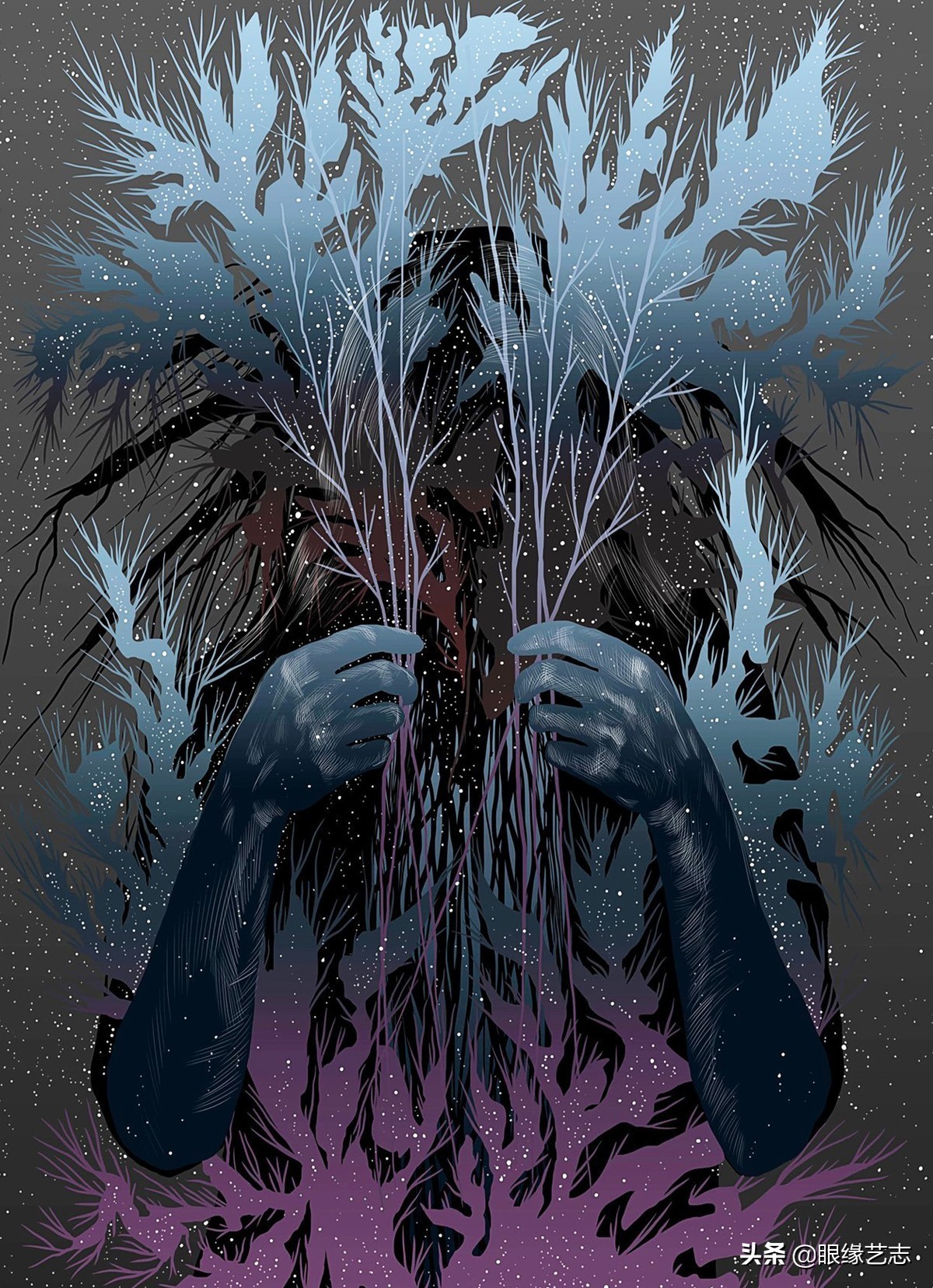 二维宇宙的浓情挣扎：另类的乐曲封面插画，穿行暗夜的吟游诗人