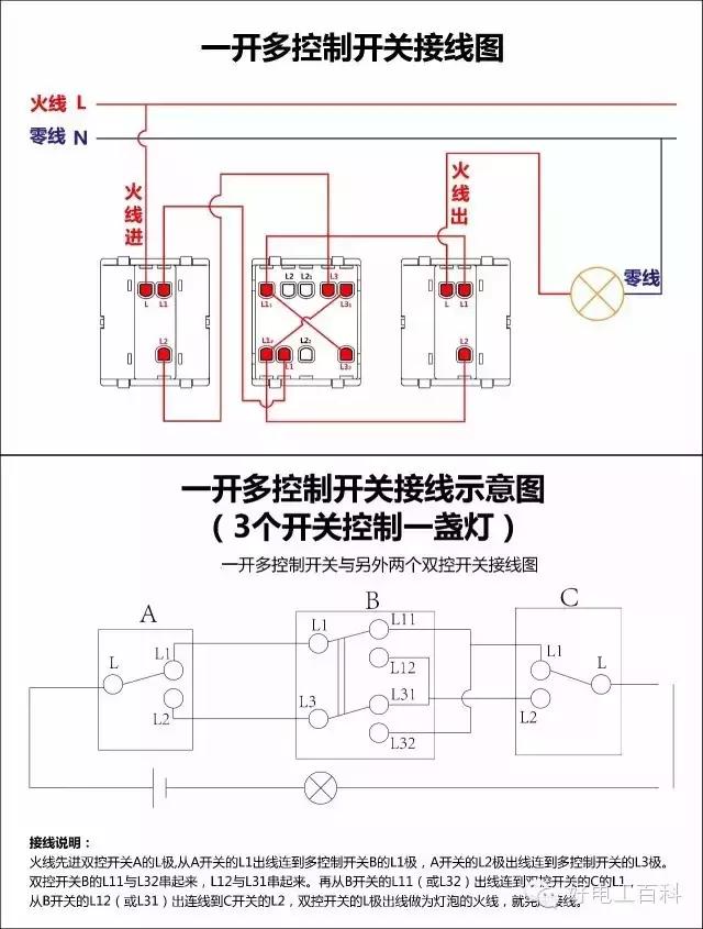 五控双控加单控怎么接线,四控一个单控一个双控怎么接线