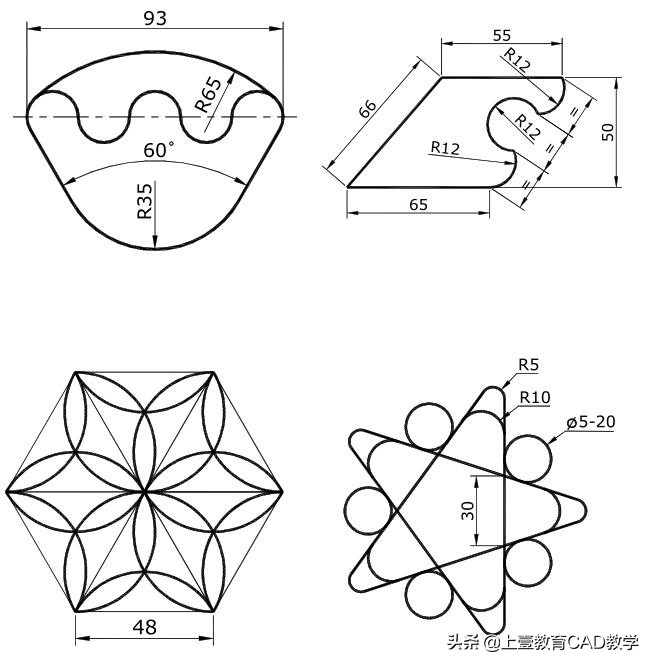 cad36道题,cad练习图纸45张教程