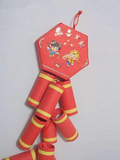 元旦节手工纸灯笼鞭炮,元旦手工立体鞭炮