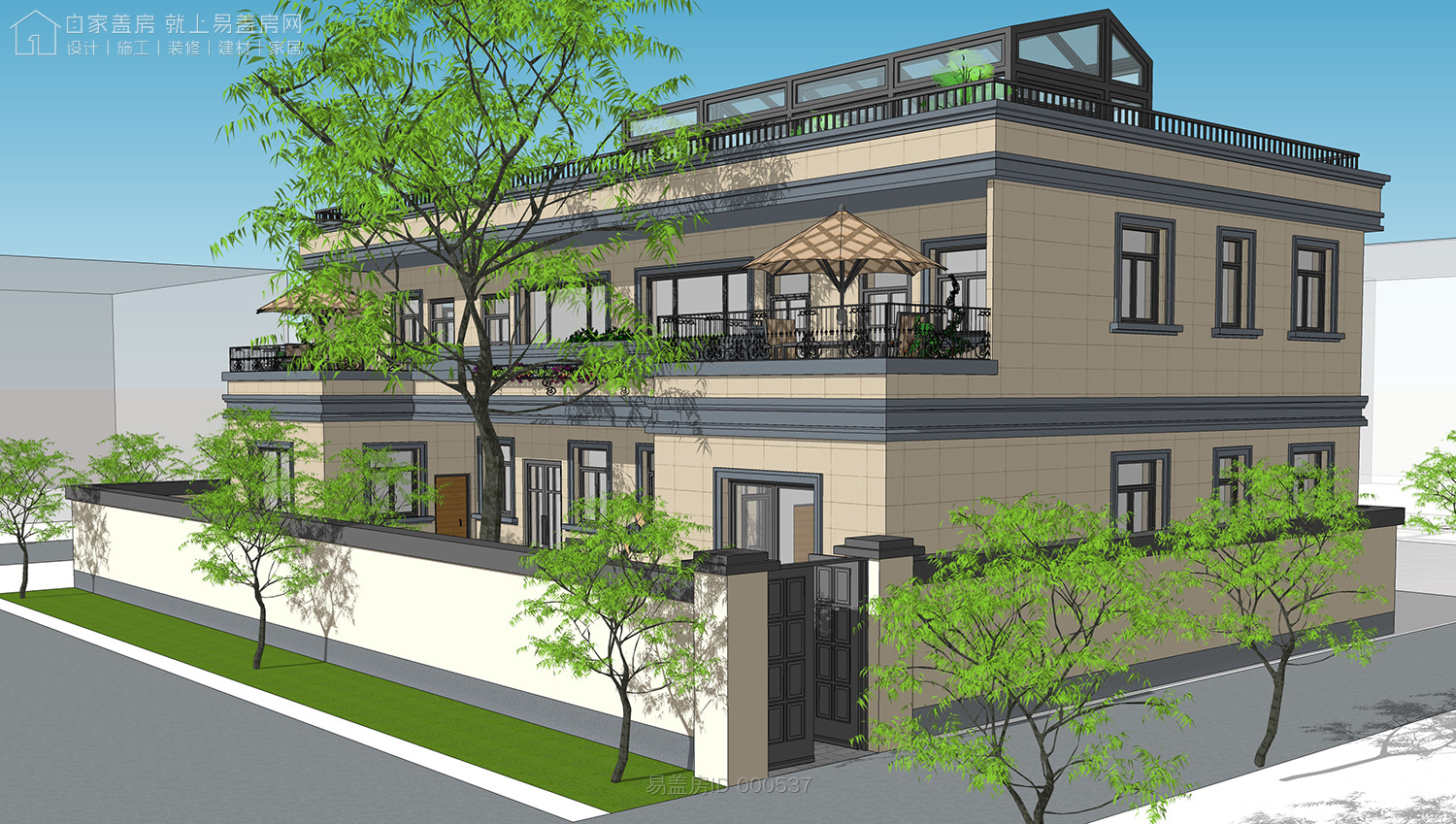 二层农村别墅带阳光房现代简约,农村二层带阳光房别墅效果图